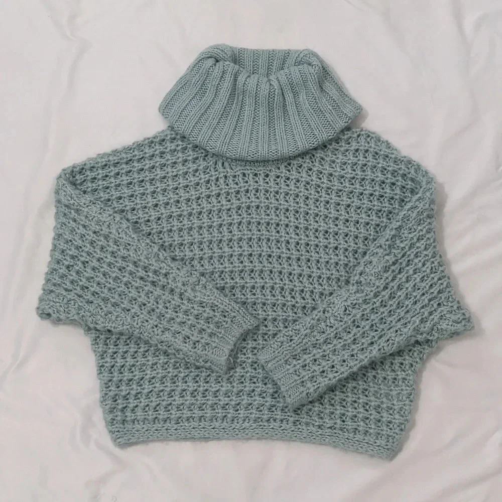 Oversized Open Stitch Cowl Neck Sweater, Color Light Blue Size XS-TP